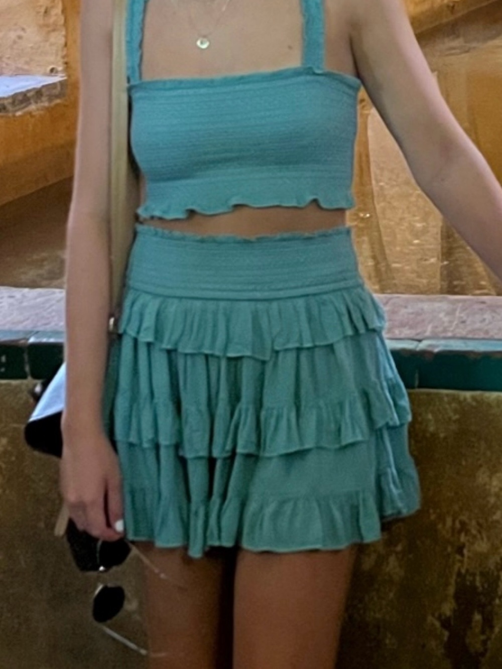 Free People Thalia Skirt Set in teal blue size XS - Picture 3 of 4